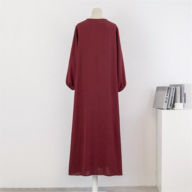 Muslimisches Übergrößenkleid Lässig für Damen Lang Maxi Mode mit Taschen Einfarbig Langarm Vestidoes Herbst Frühling 50-100kg Locker Robenkleider