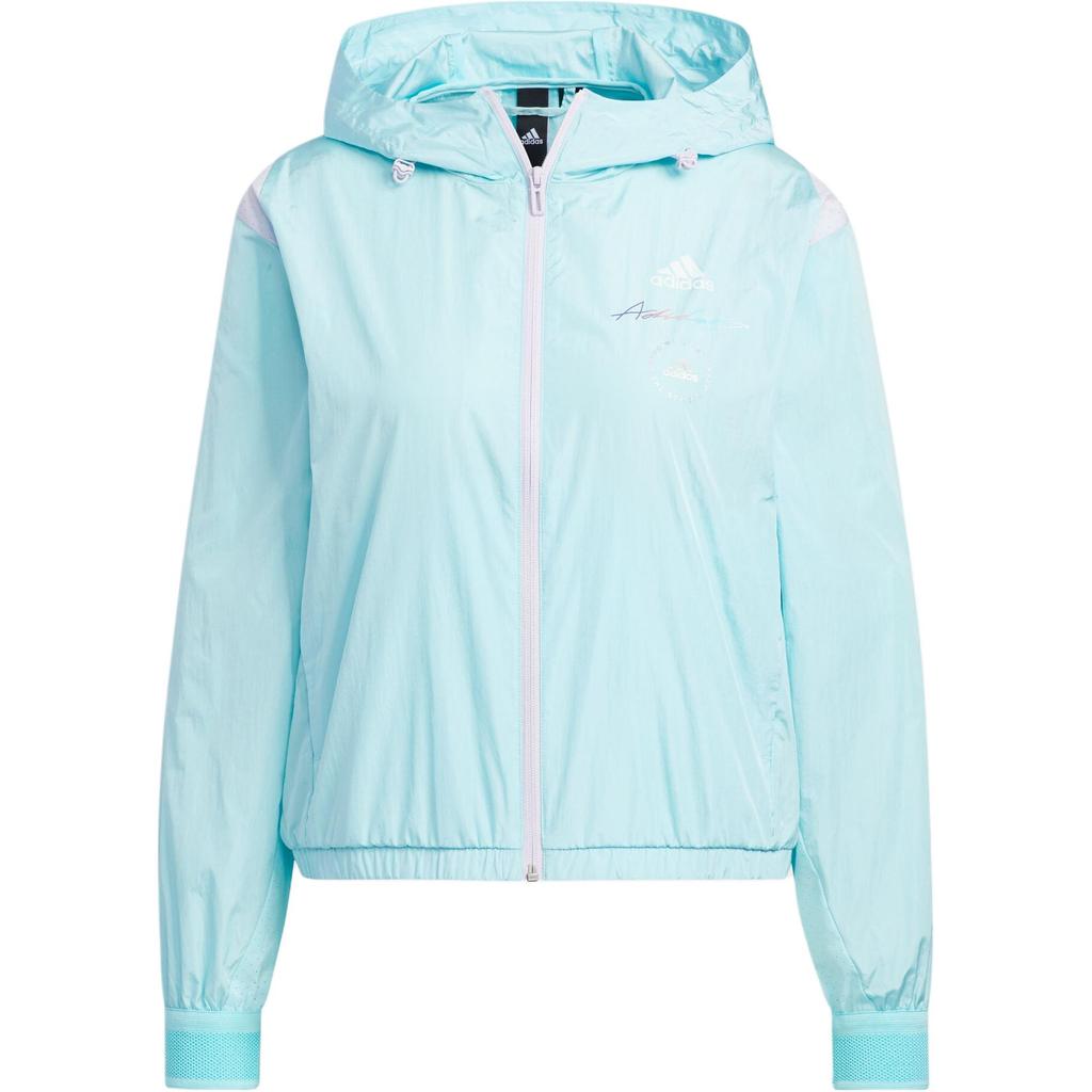 Adidas Ust Windbreaker Sports Casual Adjustable Hooded Jacket Women Jackets Ocean-Blue White HE9961