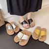 Flat bottom comfortable one word with cool slippers women's summer wear new fashion metal buckle cover toe slippers