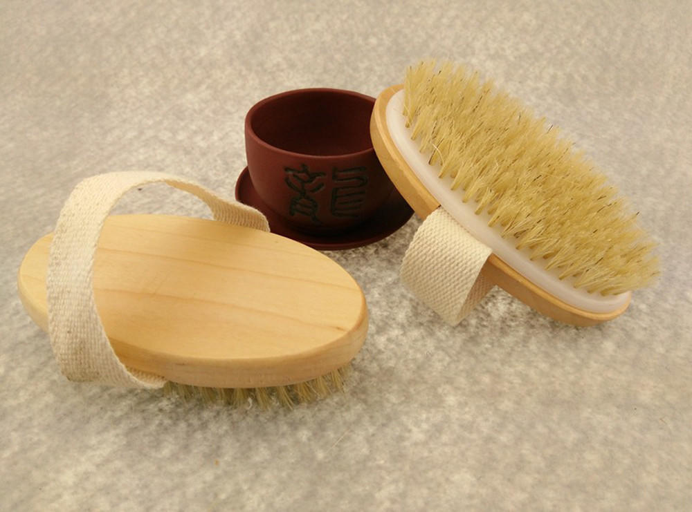 Premium Natural Bristle Wooden Bath Shower  Dry Skin Brush Spa жёлтый