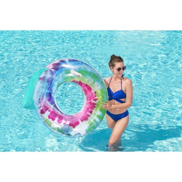 Inflatable Ring - Bestway - Multicolor - Diameter 117 Cm - with Headrest, Handles and Cup Holder