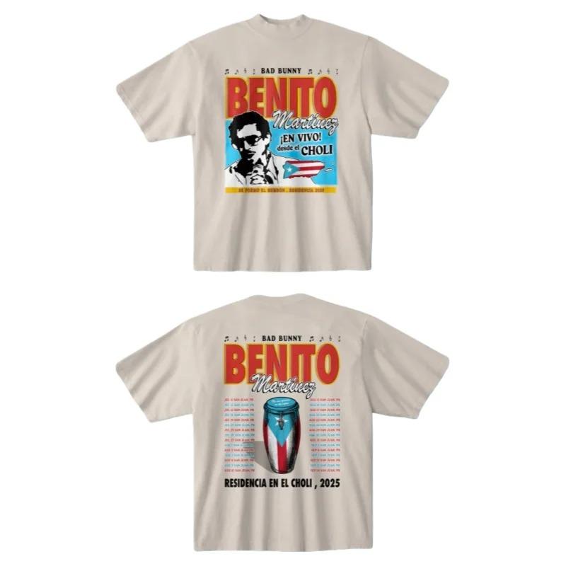 Fashion Hip Hop Clothes Zanger Bad Bunny DTMF Wereldtournee Merchandise Puur Katoenen T-shirt Voor Mannen En Vrouwen Zomer Mode Casual Korte Mouwen Shirt M
