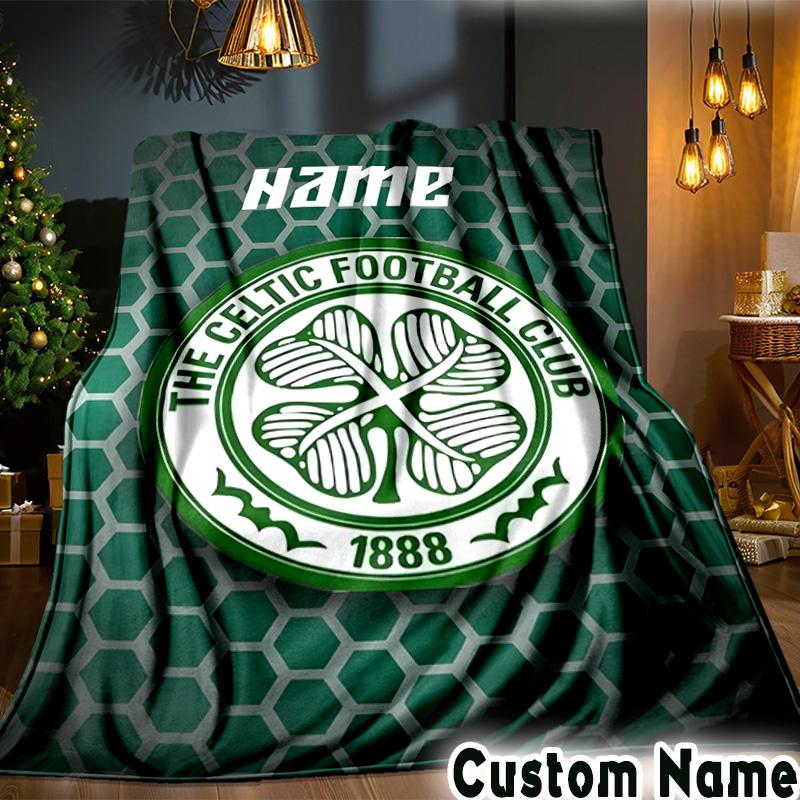 Custom Name Celtic FC Crest Throws Blanket Flannel Blankets for Couch Bed Gifts for Men Women Picnic blanket Christmas fan gifts