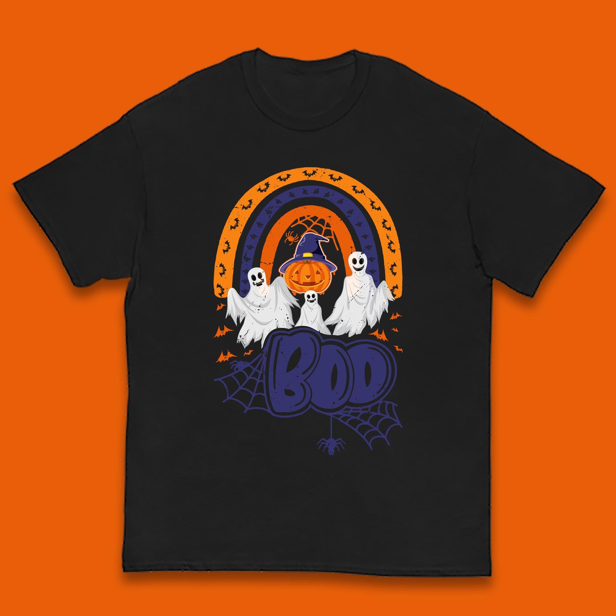 Halloween Boo Ghosts With Witch Pumpkin Scary Spooky Season Kids T Shirt 100