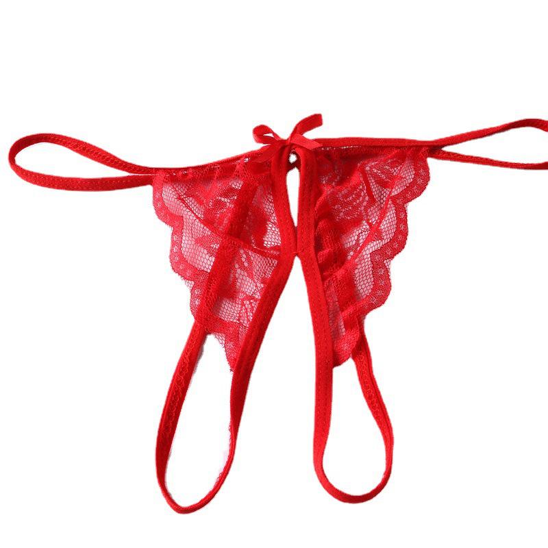 Sheer Lace Open-Crotch Thong - Women's Sexy Three-Point Panties