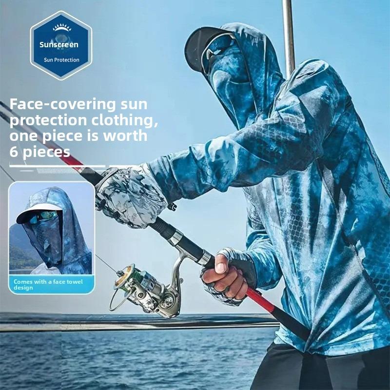 Men's Summer Fishing UV Protection Shirt Full Face Cover Sun Protection Skin Coat Breathable Thin Fishing Top