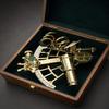 Brass Nautical Sextant with Wooden Box  Maritime Navigation Instrument Desk Decor