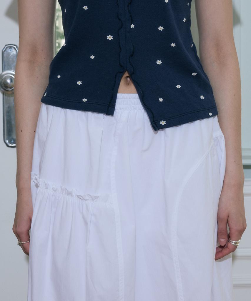 Apeijeu [Two-Way] Cancan Shirring Long Skirt (White)