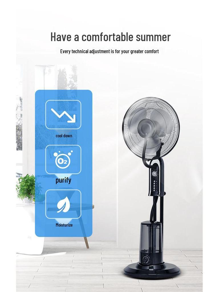 Multi-Purpose Floor-Standing Electric Fan with Spray Function - Meets European, British, & American Standards