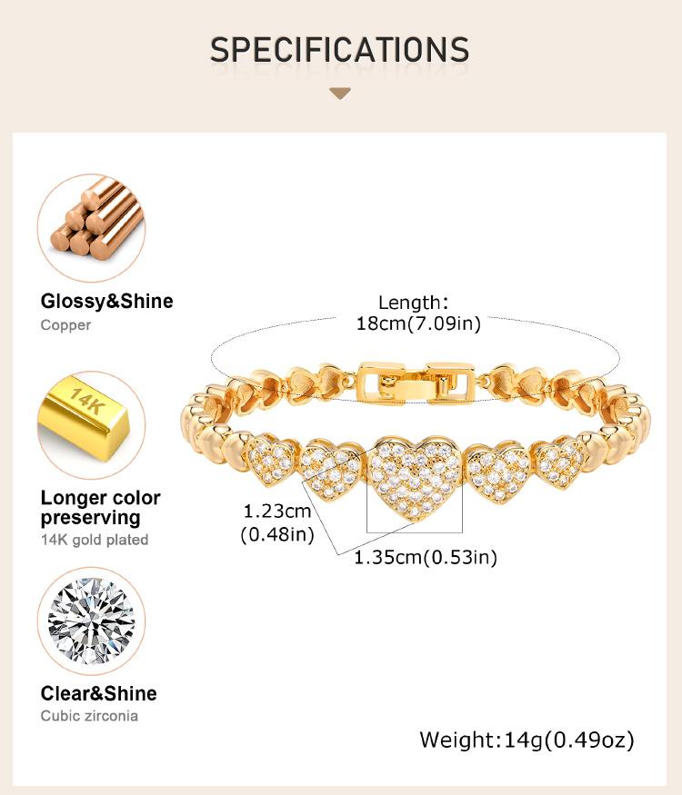 Hip Hop Rock Style Tennis Bracelet, 18K Gold Plated Classic Golden Bracelet, Zirconia Crystal Bracelet for Women Party Jewelry