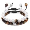 2pcs/set Bead Bracelet Natural Tiger Stone Charm Onyx Beaded Couple Distance Bracelets for Women Men Friend Gift Stretch Jewelry