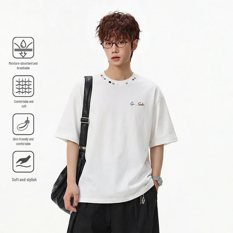 VUUG Color-Block Embroidered Short-Sleeve T-Shirt L