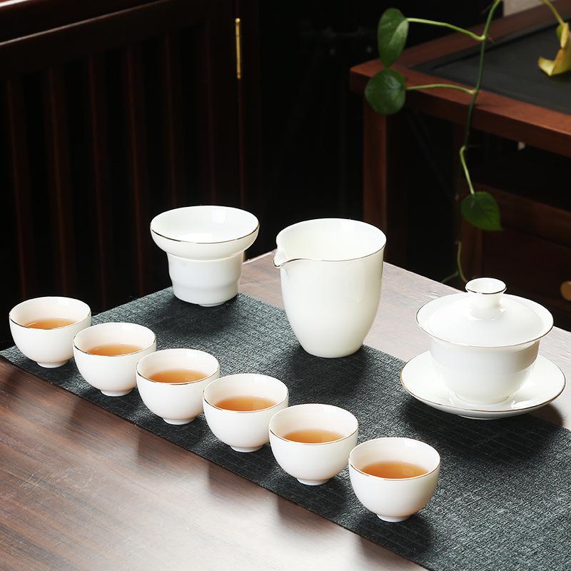 Good value goods suet jade porcelain kung fu tea set business merchandise gifts can be done