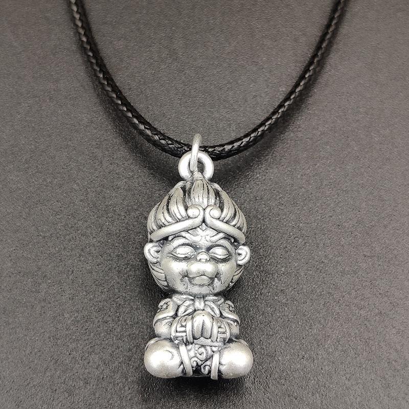 

Sterling Silver Oxidized Black Myth Wukong Pendant Necklace - Retro Fine Jewelry