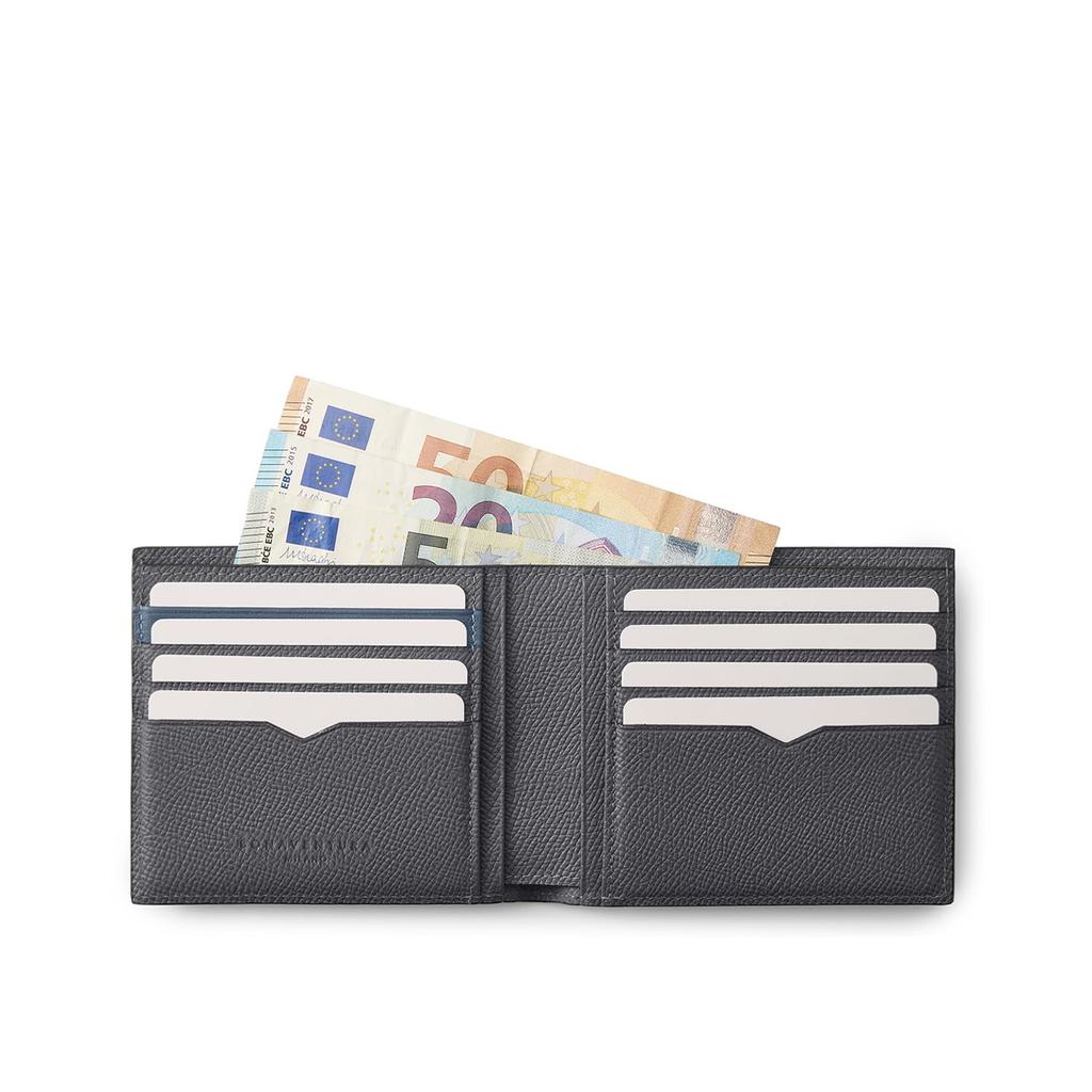 BONAVENTURA Bi-Color Bifold Wallet in Nobile Leather [Charcoal Gray x Jeans Blue]. Made with European-grade leather for a minimalist look. Thin and