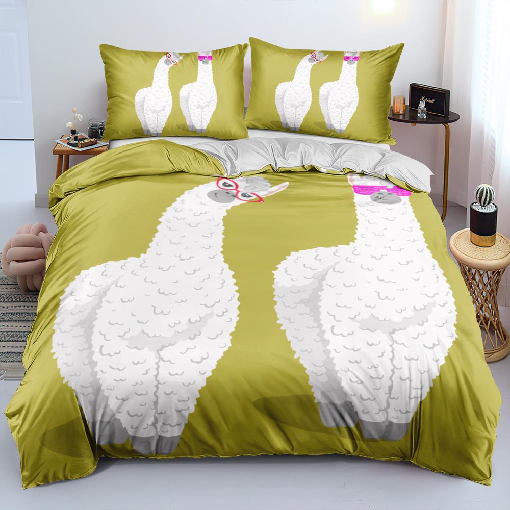 Alpaca Duvet Cover King Queen Size Kawaii Farm Animal Theme Bedding Set Kids Cartoon Llama Alpaca 2/3pcs Polyester Quilt Cover