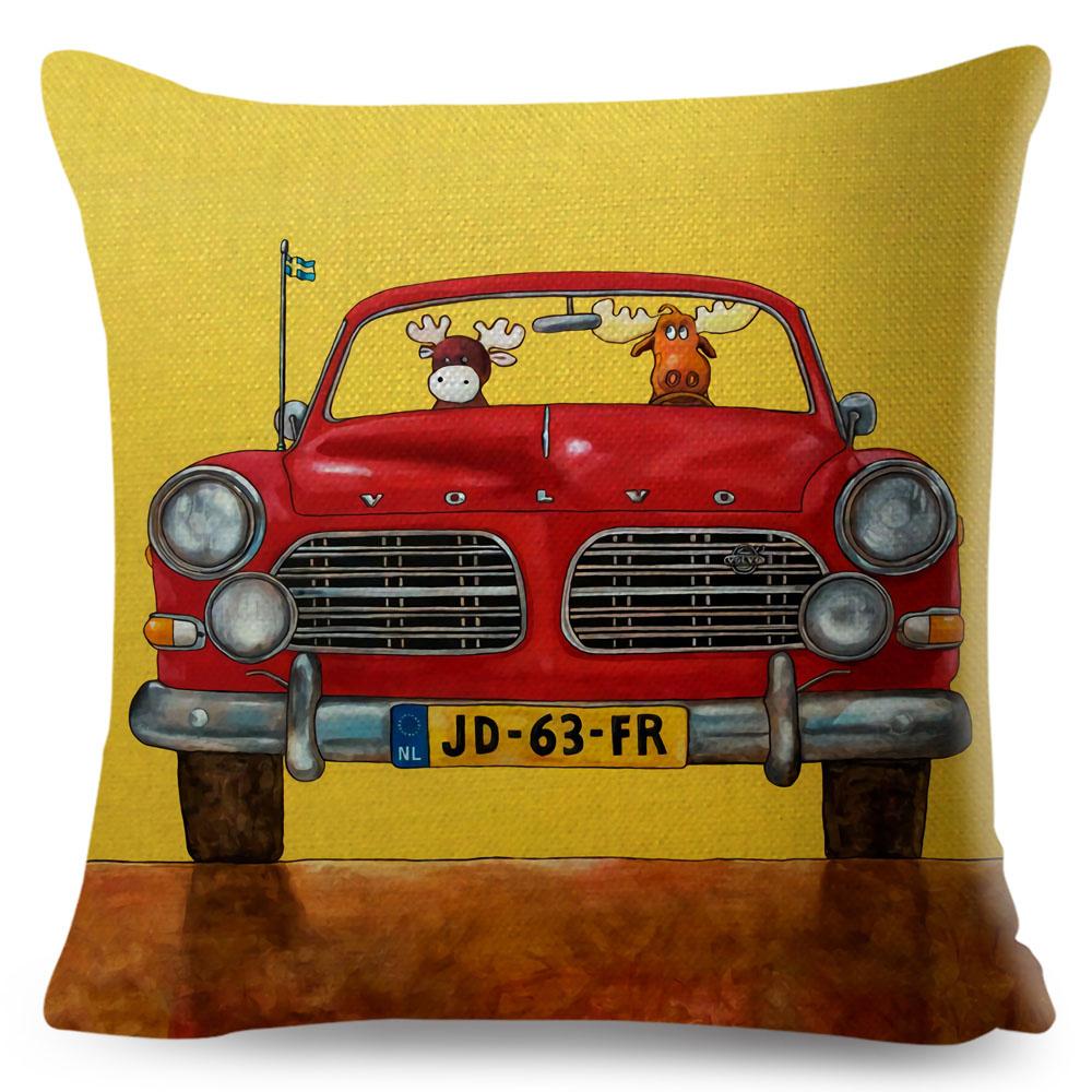 Colorful Cartoon Driving Dog Cushion Cover Decor Lovely Pet Animal Pillowcase Polyester Pillow Case for Sofa Home Car xcm