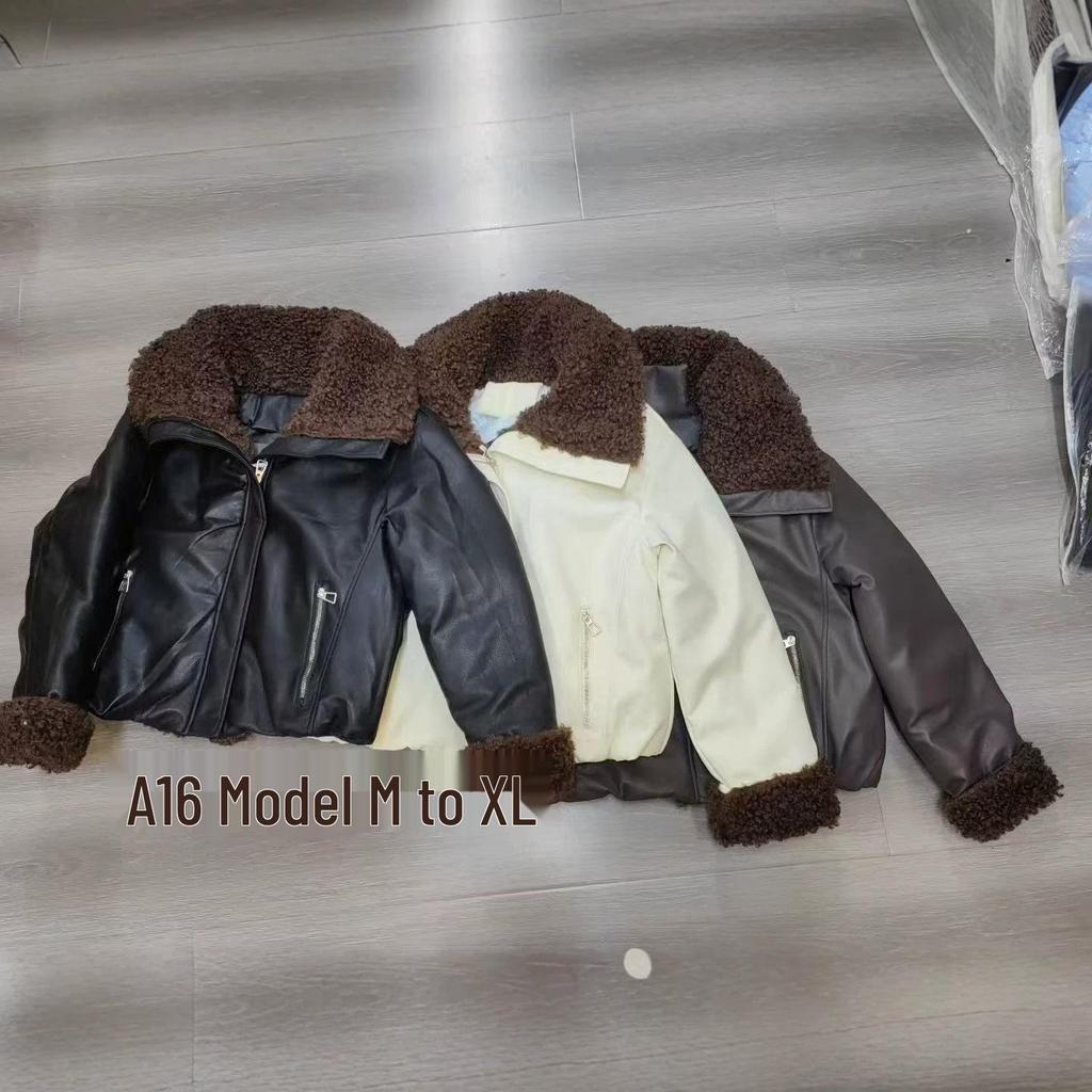 Stylish Women's Lambswool & PU Leather Patchwork Jacket - Winter 2026 Slim Fit Padded Lapel Coat