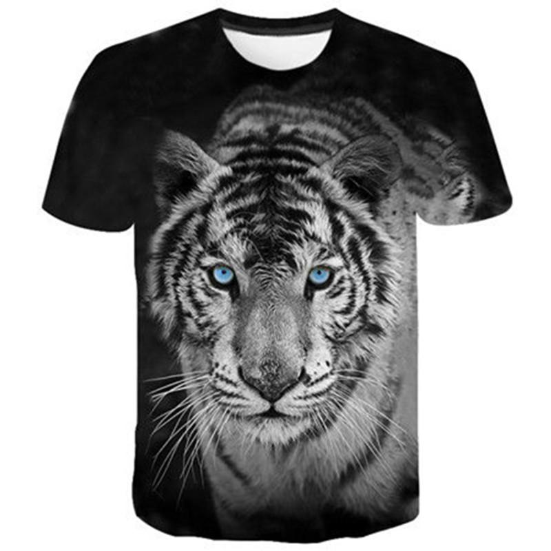 Neuer Sommer Freizeit Modetrend Tigerbild Herren T-Shirts Lässiger Druck Persönlichkeit Tees Rundhals Kurzarm Lustige Oberteile