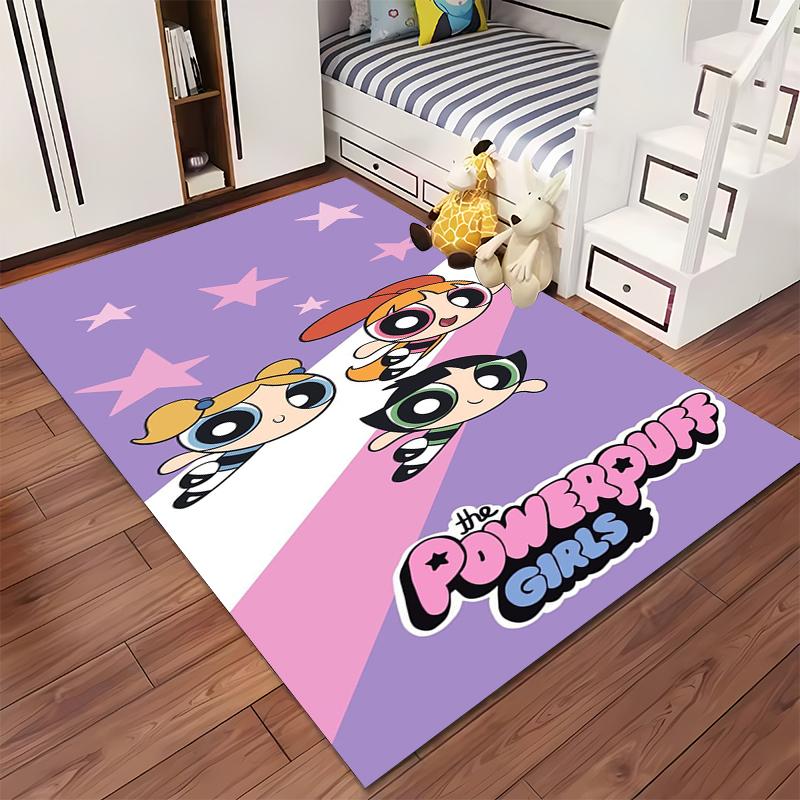 Powerpuff Girls Cartoon Pattern Carpet Purple Star Design Rug Decor Suitable for use as an anti-slip for living room bedroom sofas