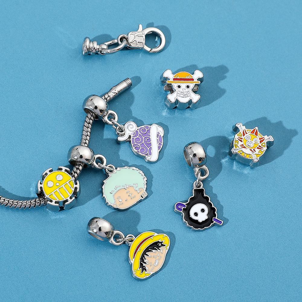 Anime-Style Pirate Bead Bracelet for Women, DIY Nautical Charm Jewelry Set with Adjustable Chain, Party Cosplay Gift Accessories
