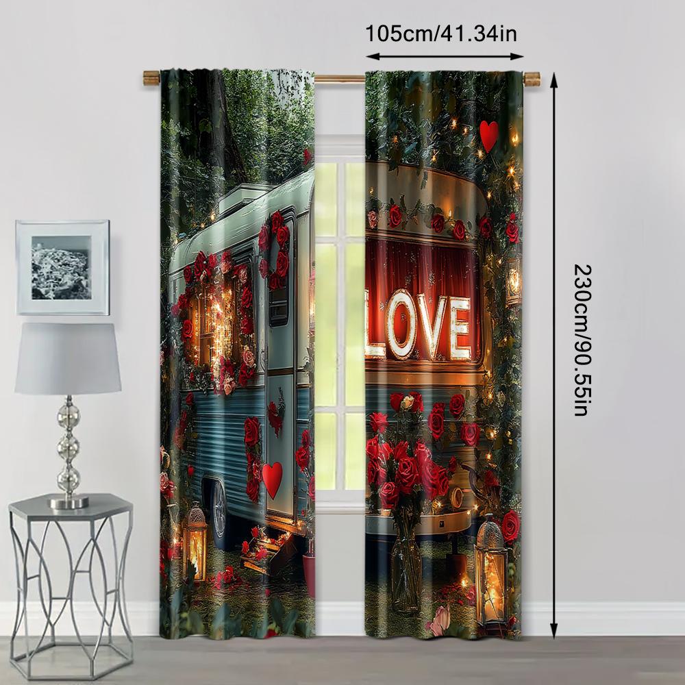 2 st, Scengardiner Glad Alla hjärtans dag_ Röda Rosblommor_ Bil Skog Tyg, Utan Elektricitet Helgdekorationer Perfekt