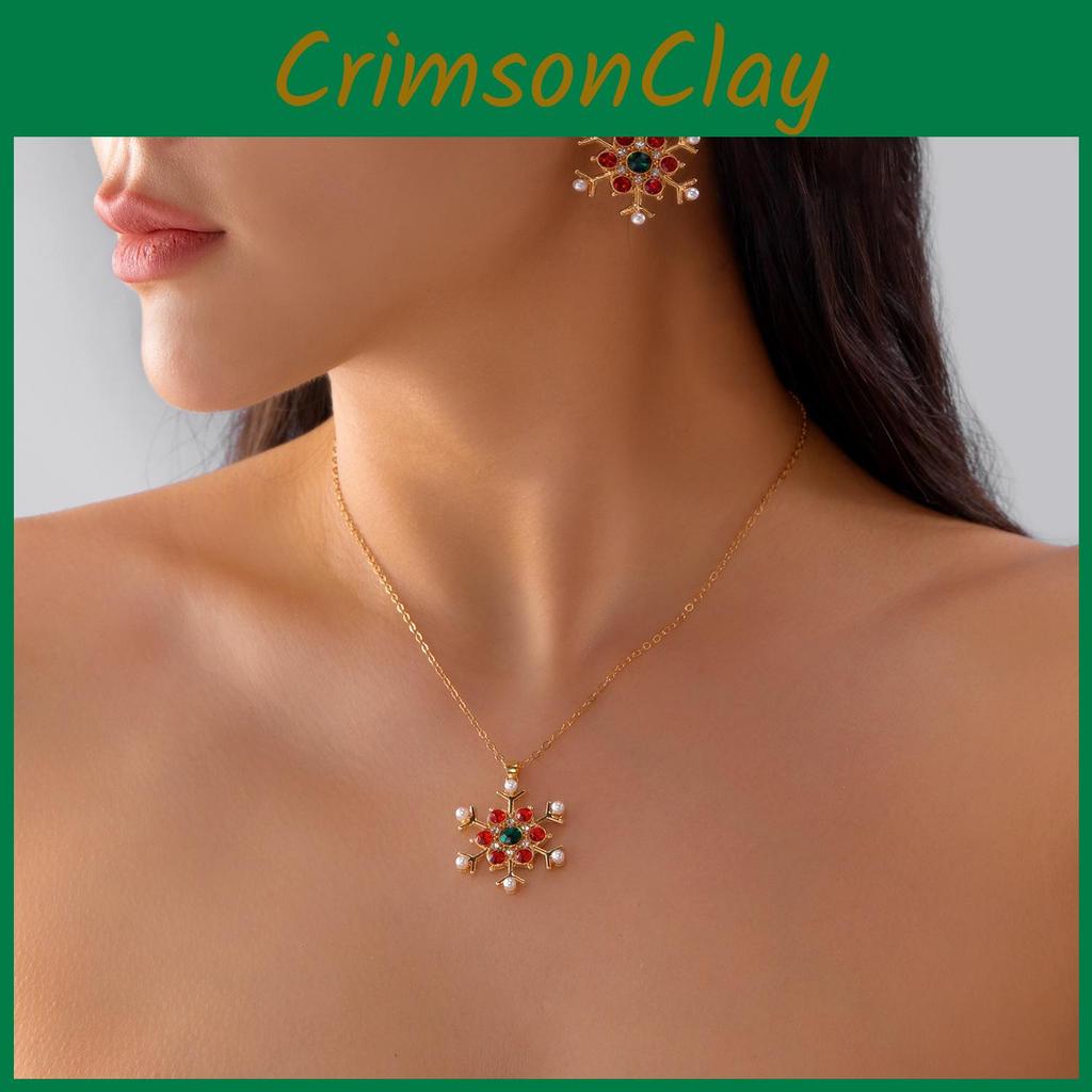 Holiday Snowflake Necklace And Earring Set With Alloy Craftsmanship For Seasonal Party Decor