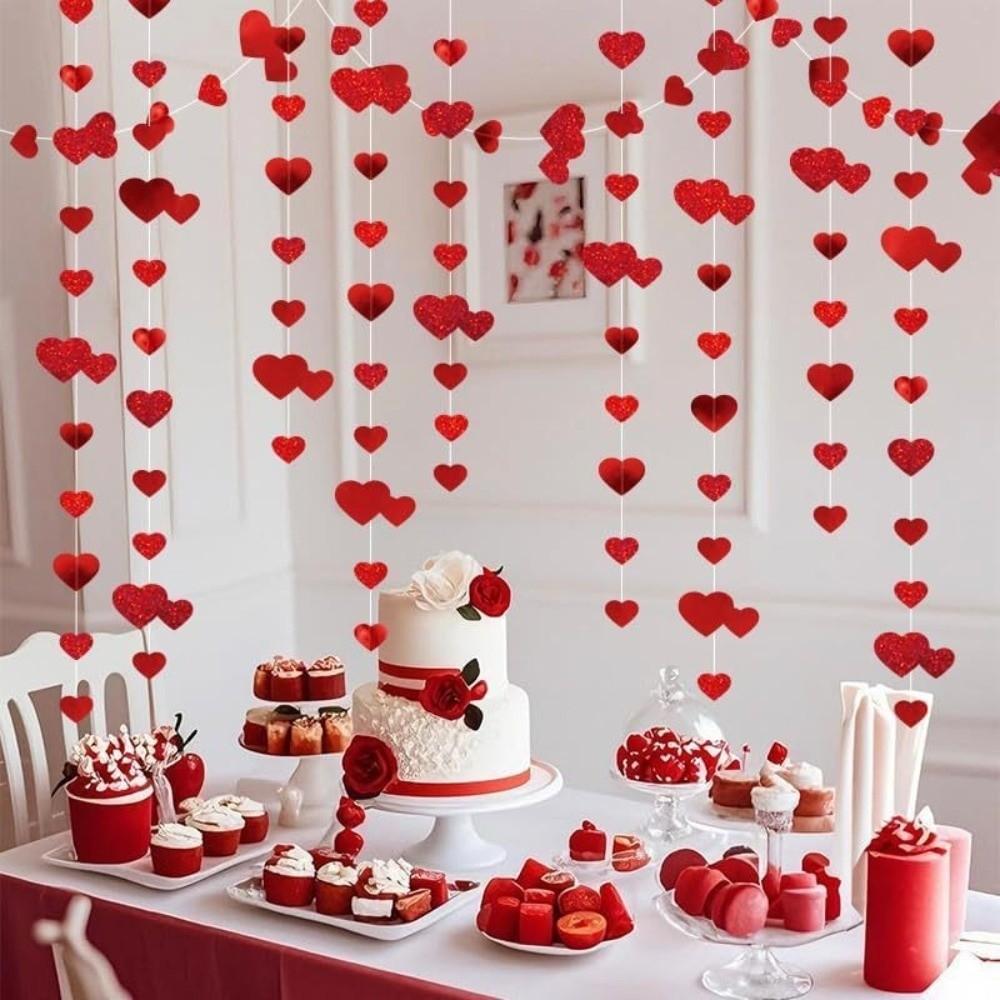 4m Hanging Love Streamer Glitter Romantic Heart Shape String Easy To Install Reusable Love Heart Hanging Curtain Mothers Day