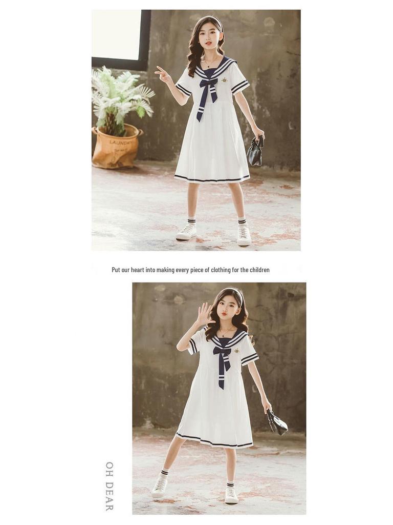 Girls' Summer Fashion Navy Style Princess Dress
