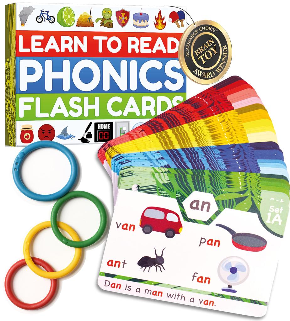 Phonics Flash Cards - Learn To Read In 20 Steps - Digraphs, CVC Blends, Long Vowels - Games for Kids Ages 4-8, Kindergarten, Grade 1, Grade 2,