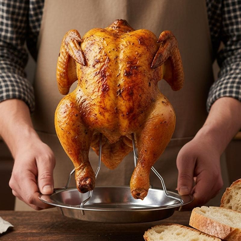 Steel Chicken Vertical Roasting Rack For Outdoor Grilling And Family Gatherings Easy To Clean Multipurpose Cooking Tool