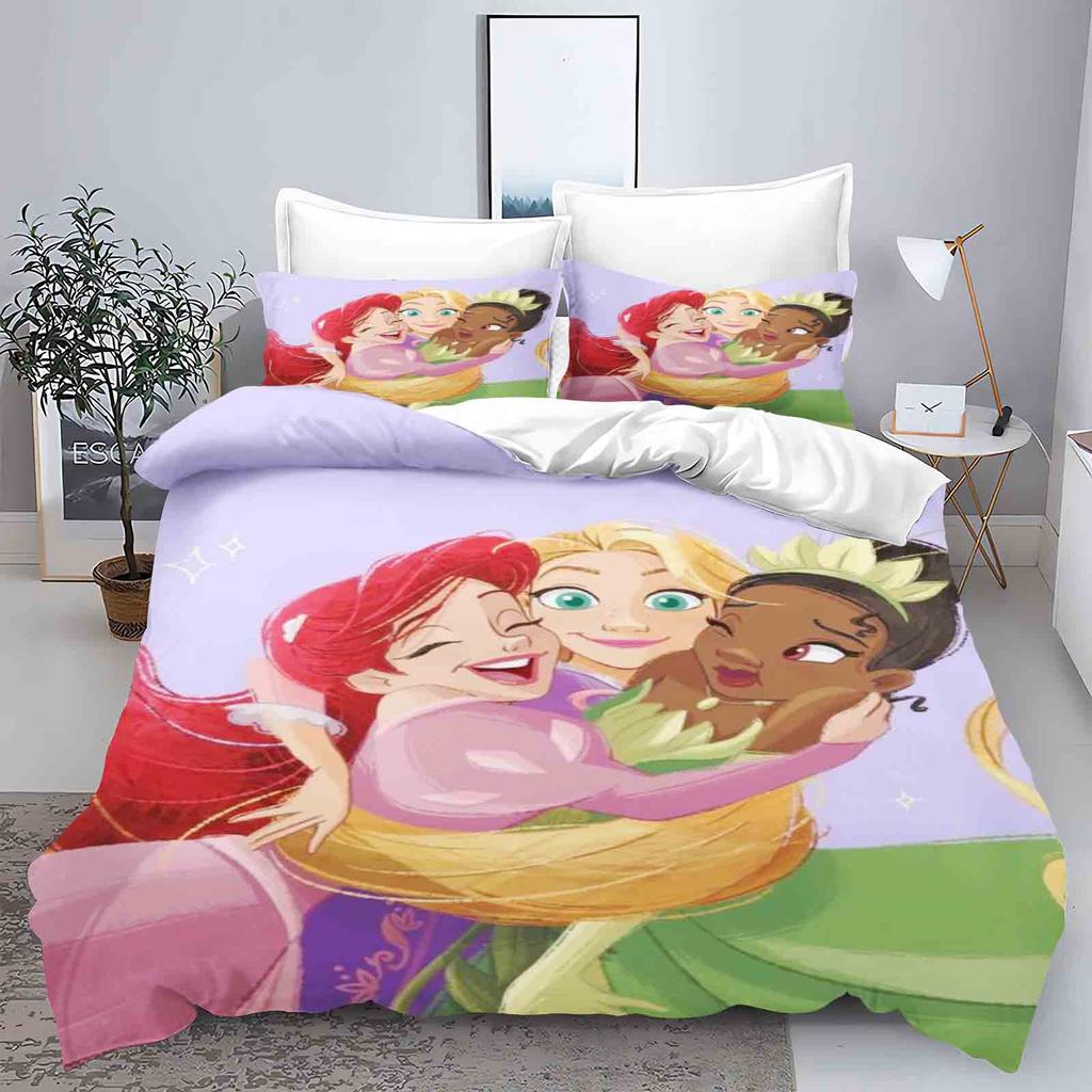 Serie Principesse Set Camera da Letto 3 Pezzi Set Copripiumino Biancheria da Letto 3D Biancheria da Letto per Bambini Set Piumoni Queen Twin Casa Anime