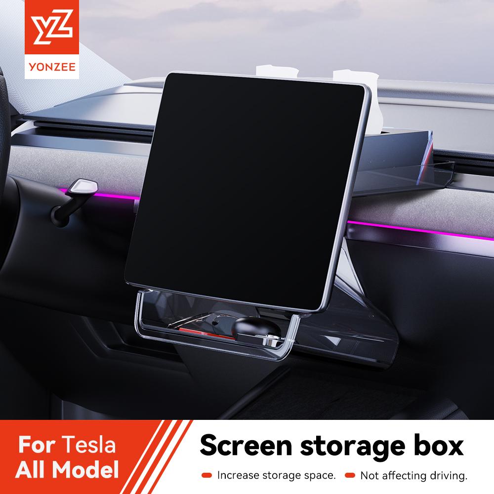 YZ For Tesla Model 3 Y Juniper Highland 2021-2025 Storage Box Hidden Center Console Organizer Tray Magnetic Under Screen Box