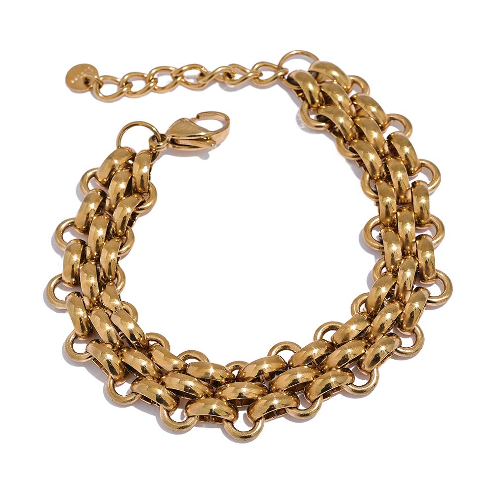 Yhpup Waterproof 18K Gold Plated Stainless Steel Metal Cuban Chain Statement Necklace Bracelet Set Charm Fashion Jewelry Women