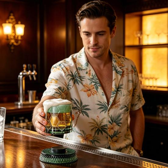 Bicchiere da Whiskey Rotante, Tumbler a Forma di Pallone da Calcio Rotante a 360 gradi, Bicchiere da 245 ml per Bere Bourbon per Bar di Casa, Regalo per Uomini