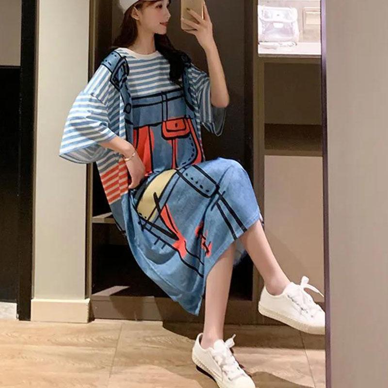 Women T-shirt Dress Plus Size Long Dress Cartoon Home Nightdress