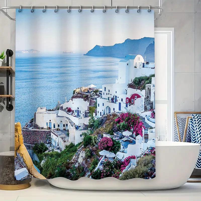 Watercolor Shower Curtain Modern Design, Multicolor Print for Bathroom Decor Waterproof Fabric Material (180 x 200 cm)