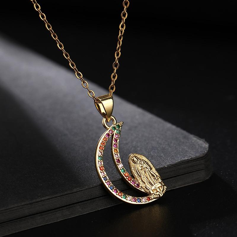 European and American Fashion Micro inlaid Color Zircon Pendant Women's Jewelry Virgin Mary Necklace