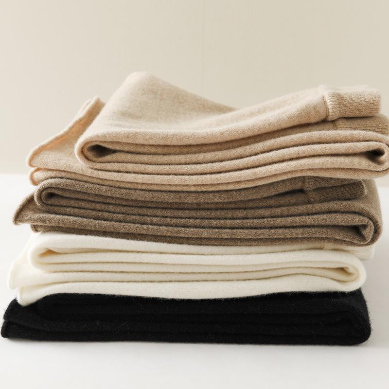 Women's High Waist Wool Knitted Wide-Leg Pants - Autumn/Winter Floor-Length