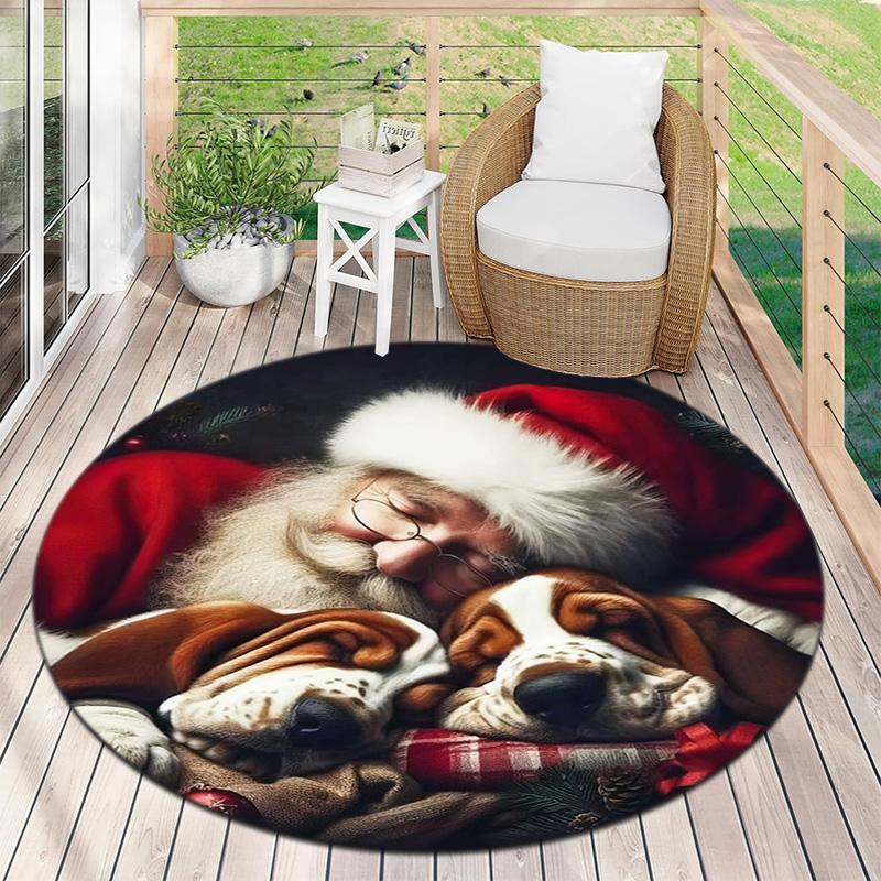 Cute Christmas Day Gift Bell Santa Claus Snowman Christmas Tree round rug Home Soft Decorative Anti slip Chair Mat Carpet Outdoor Floor Mat Carpet 52