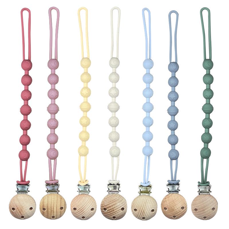 Nordic Baby Silicone Lanyard with Beech Wood Clip - Anti-Drop Teething Pacifier Chain