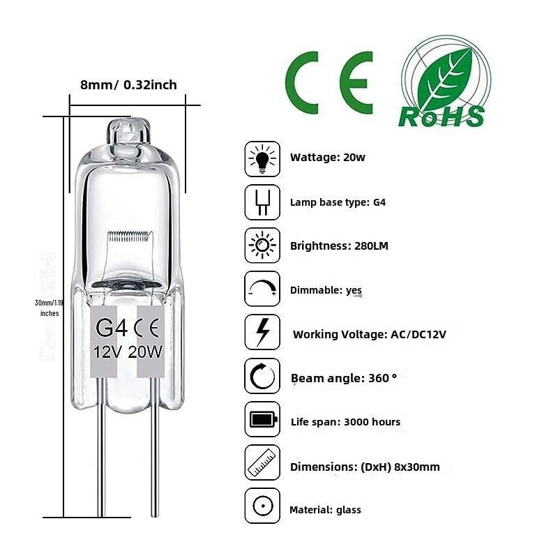 G4/G5.3 Halogenlampenperlen für Aromatherapielampen, 220 V/12 V, 20 W/35 W, Kristallbirne mit zweipoligem Stecker