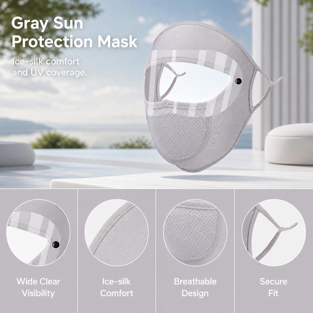 Ice Silk Full Face UV Protections Mask With Goggles UPF50+ For Outdoor Activities