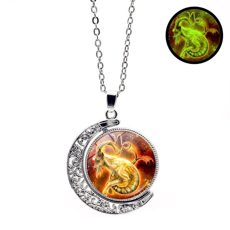 Luminous Twelve Constellations Double Sided Rotating Moon Women's Jewelry Friendship Perfect Gift Pendant Necklace