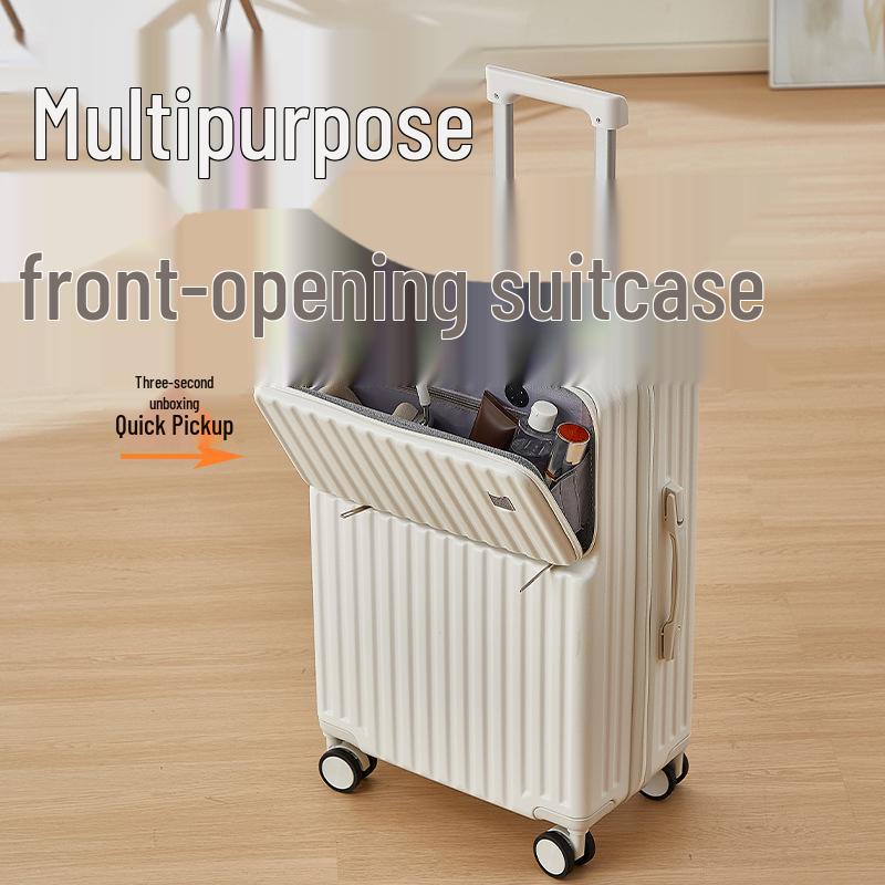 20-Inch Leather Front-Opening Suitcase with Universal Wheels and Combination Lock - Large Capacity for Men and Women