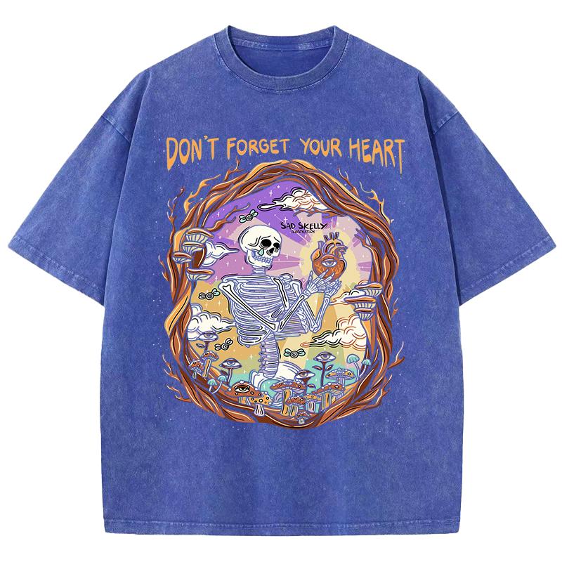 

Плачущий скелет, держащий сердце, узор, выстиранная мужская футболка, дышащая, унисекс, ретро футболки, удобный хлопок, мягкий, короткий 3XL