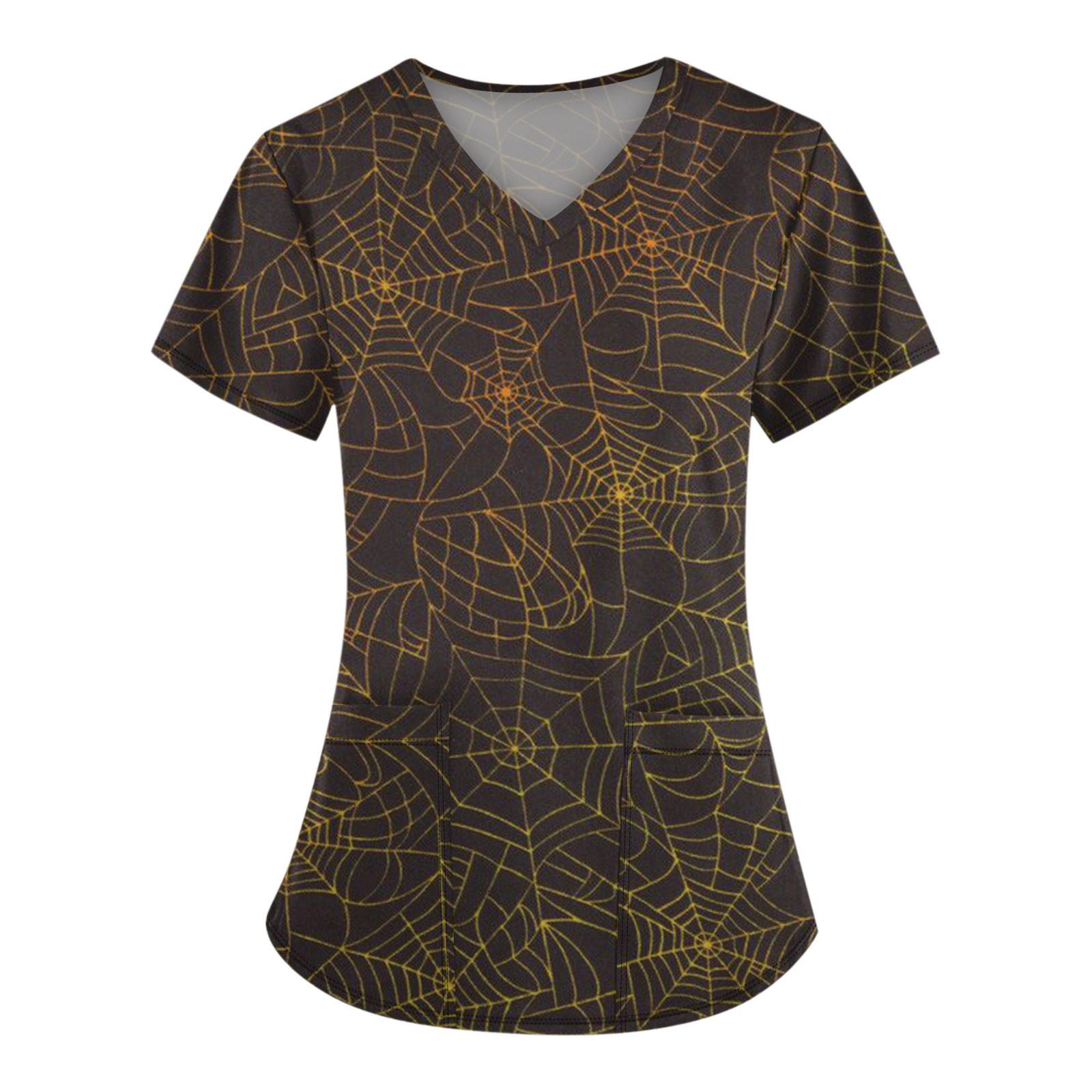 

Жіноча модна футболка з V-подібним вирізом і короткими рукавами з кишенею на Хеллоуїн XXXXXL кавовий