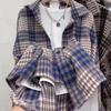 Women's Oversized Mid-Length Plaid Wool Shirt Jacket - Hong Kong Style, Autumn/Spring Trend