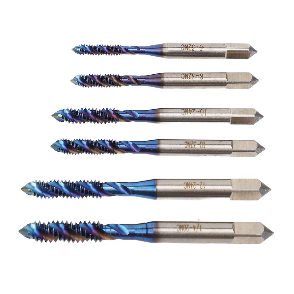 Set de burghie cu filet de 6 bucăți pentru robinet cu filet, standard SUA, cu flaut spiralat, orificiu pentru șurub, robinet Nano acoperit cu albastru pentru R