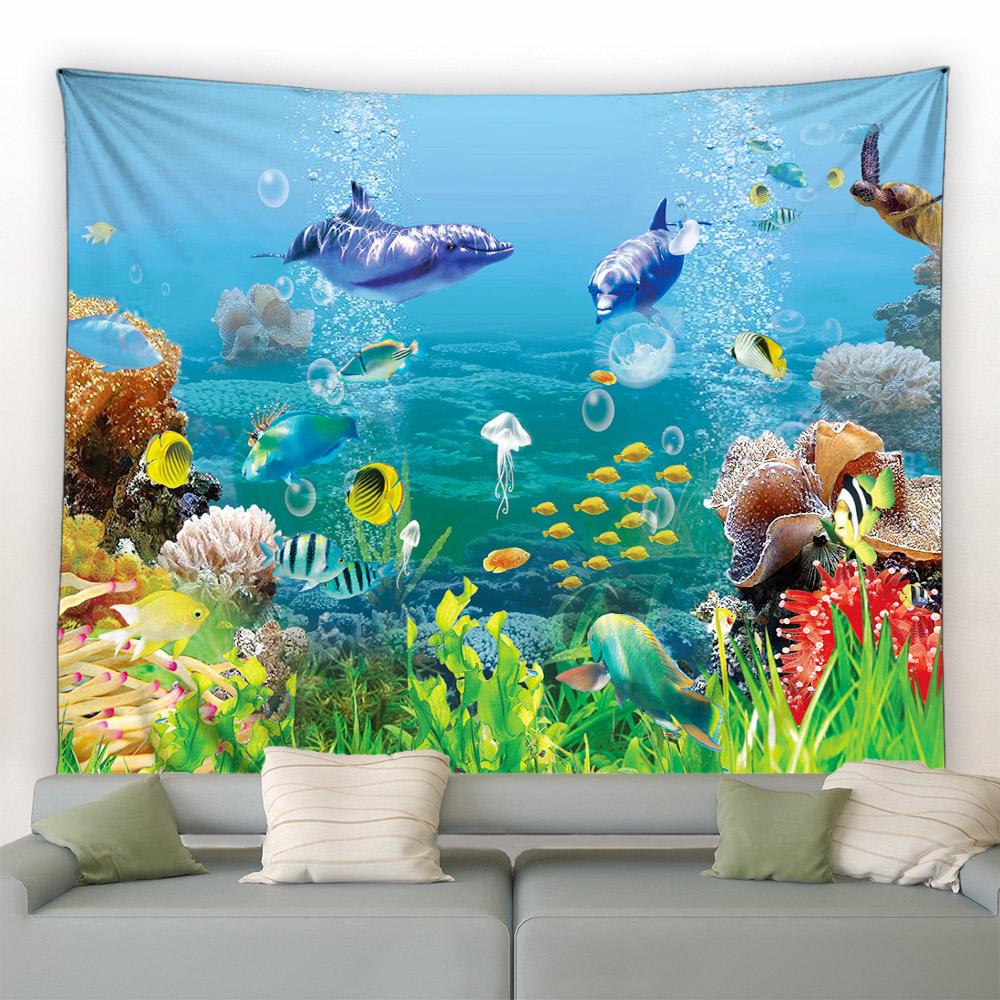 New Sea Animals Dolphin Decorative Tapestry Tropical Fish Turtle Coral Cave Underwater World Home Decor Aesthetics